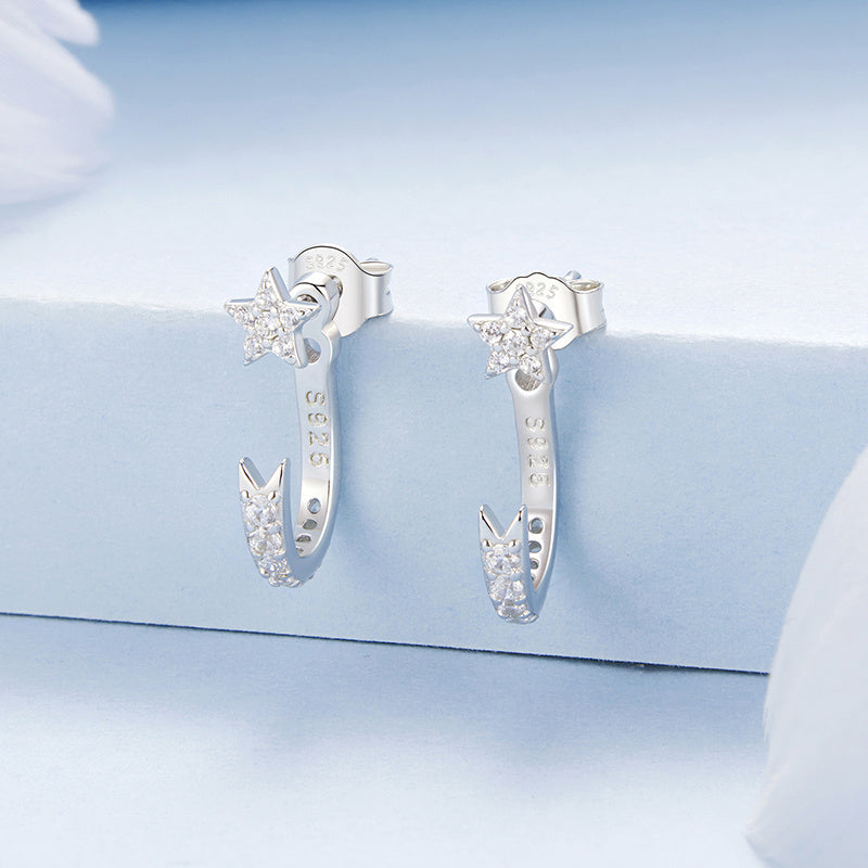 Sterling Silver Dangle Earrings with Glitter Zirconia for Women Suitable for Festivals and Parties