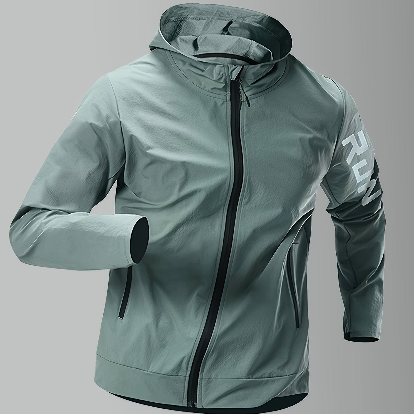 Chaqueta con capucha para hombre de poliamida y spandex, patrón de letras, con cremallera, para actividades al aire libre como senderismo y running, ideal para primavera y otoño.