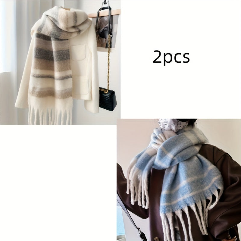 Уютный прэппи-стильный полосатый шарф для пар из 100% полиэстера, вязаный, теплый, ветронепроницаемый