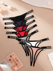 7pcs Women's Letter Tape Contrast Binding Thongs Comfortable Stretch Lingerie