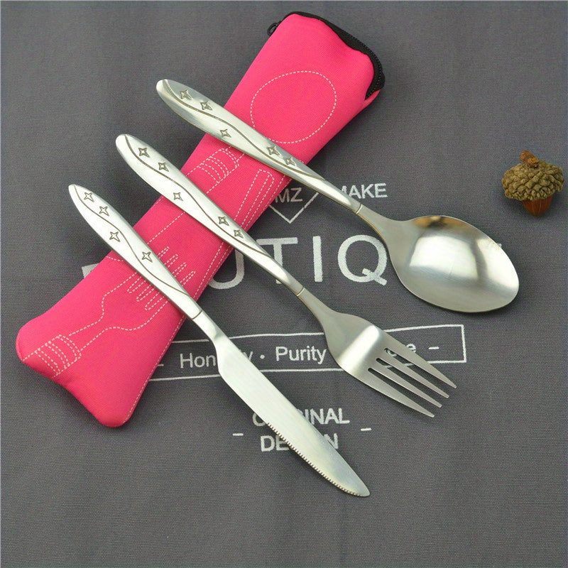 Stainless Steel Camping Cutlery Set 3-Piece with Portable Bag