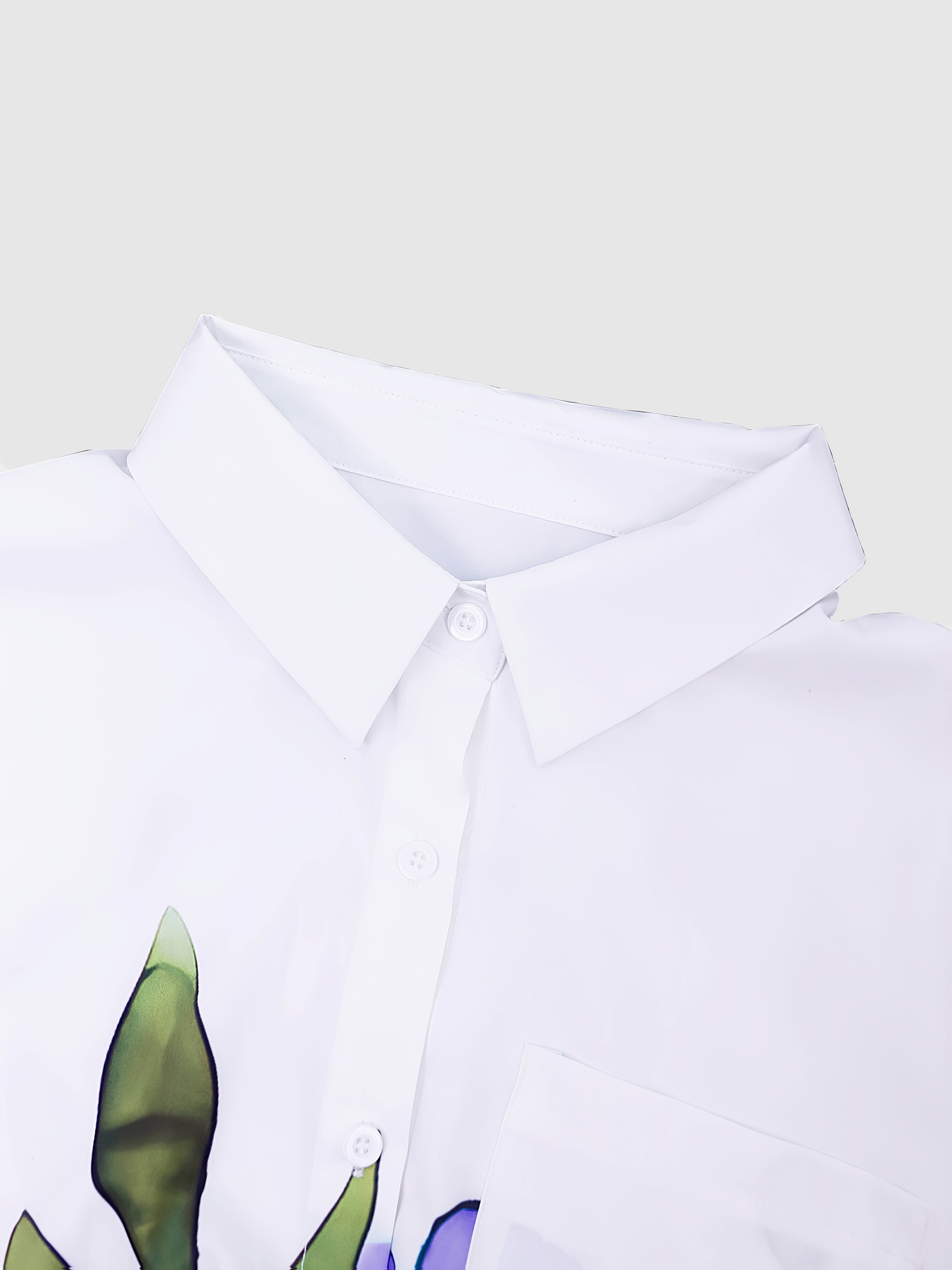 Women's Floral Print Long Sleeve Polyester Casual Shirt with Pockets