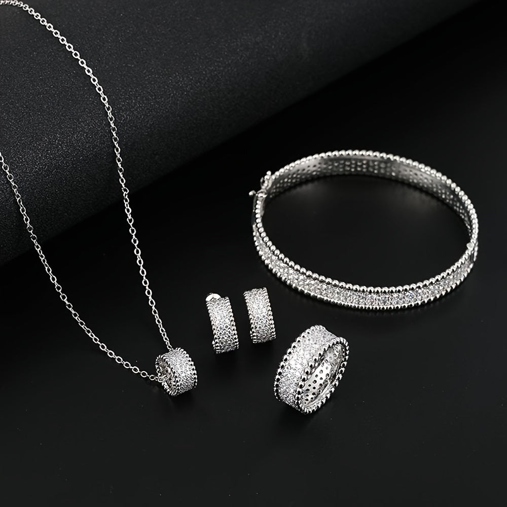 Women's Gold Plated Copper Jewelry Set with Synthetic Zirconia Necklace Earrings Bracelet Ring