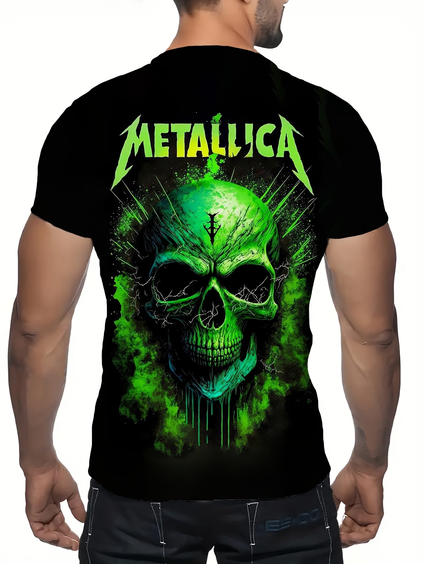 Мужская зеленая футболка с графическим изображением черепа и дизайном группы, короткий рукав, спортивная майка из полиэстера и спандекса