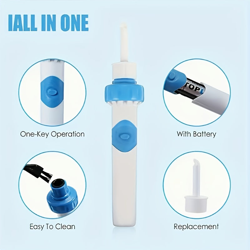 Портативное электрическое устройство для удаления ушной серы с мягким наконечником и всасывающим устройством, работащее на батарейках