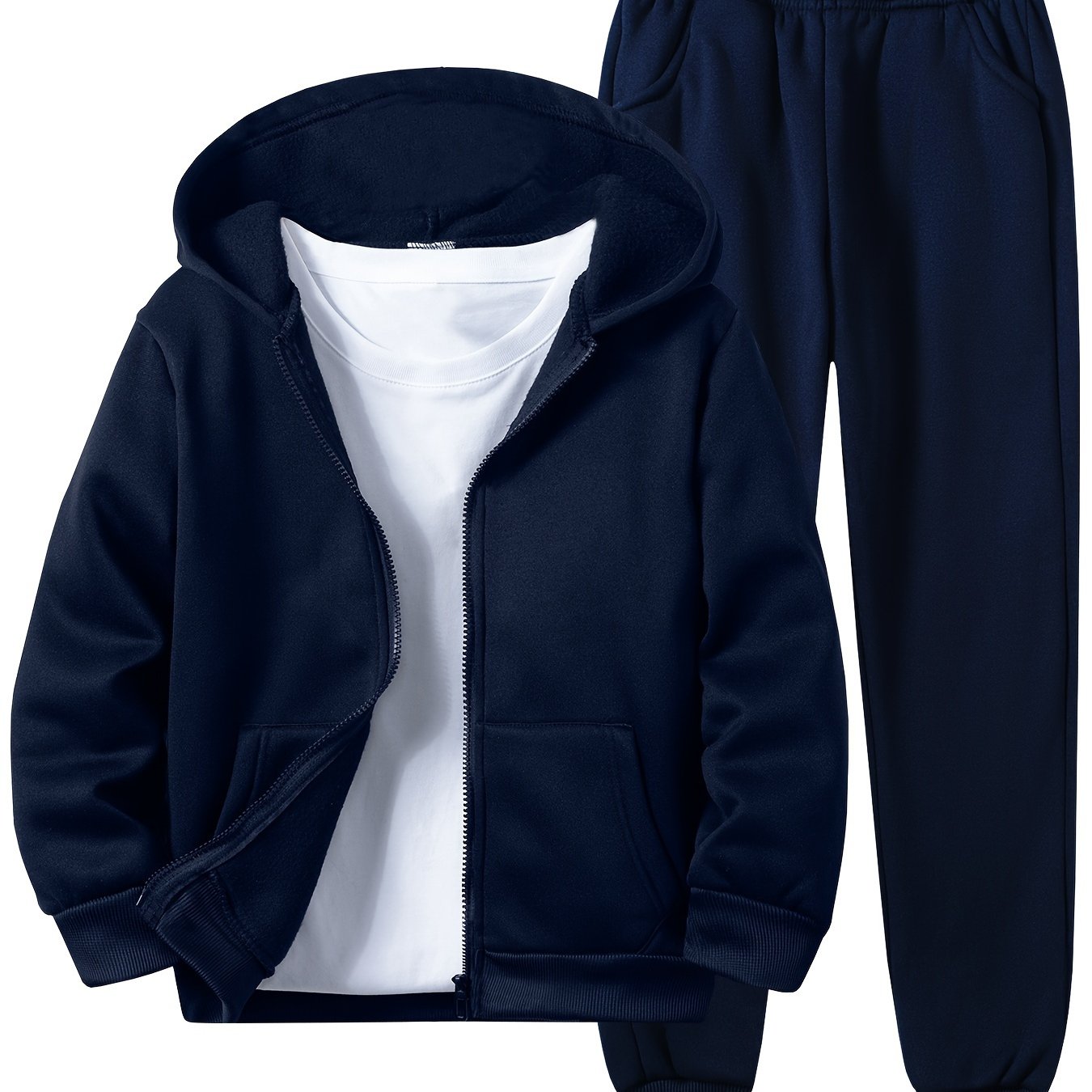 Boys' 2-Piece Polyester Hoodie and Sweatpants Set Fall Winter Casual Solid Color