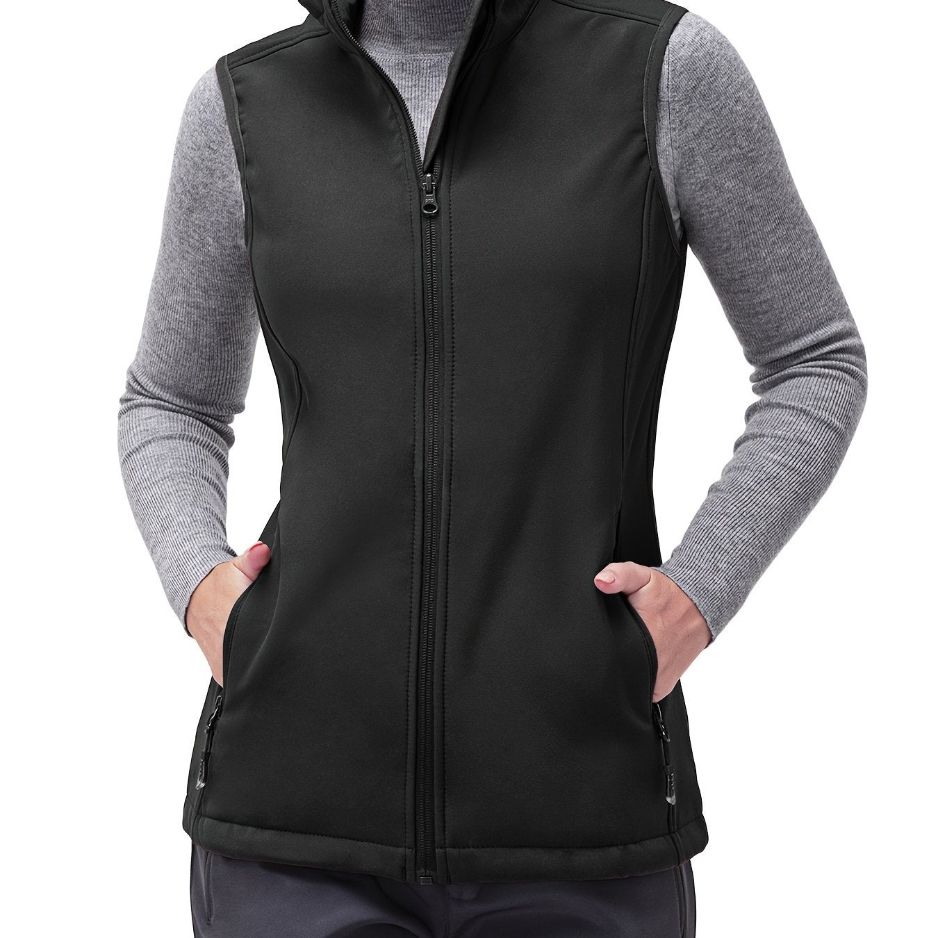 Women's Lightweight Softshell Vest Windproof Fleece Lined Zipper Pockets