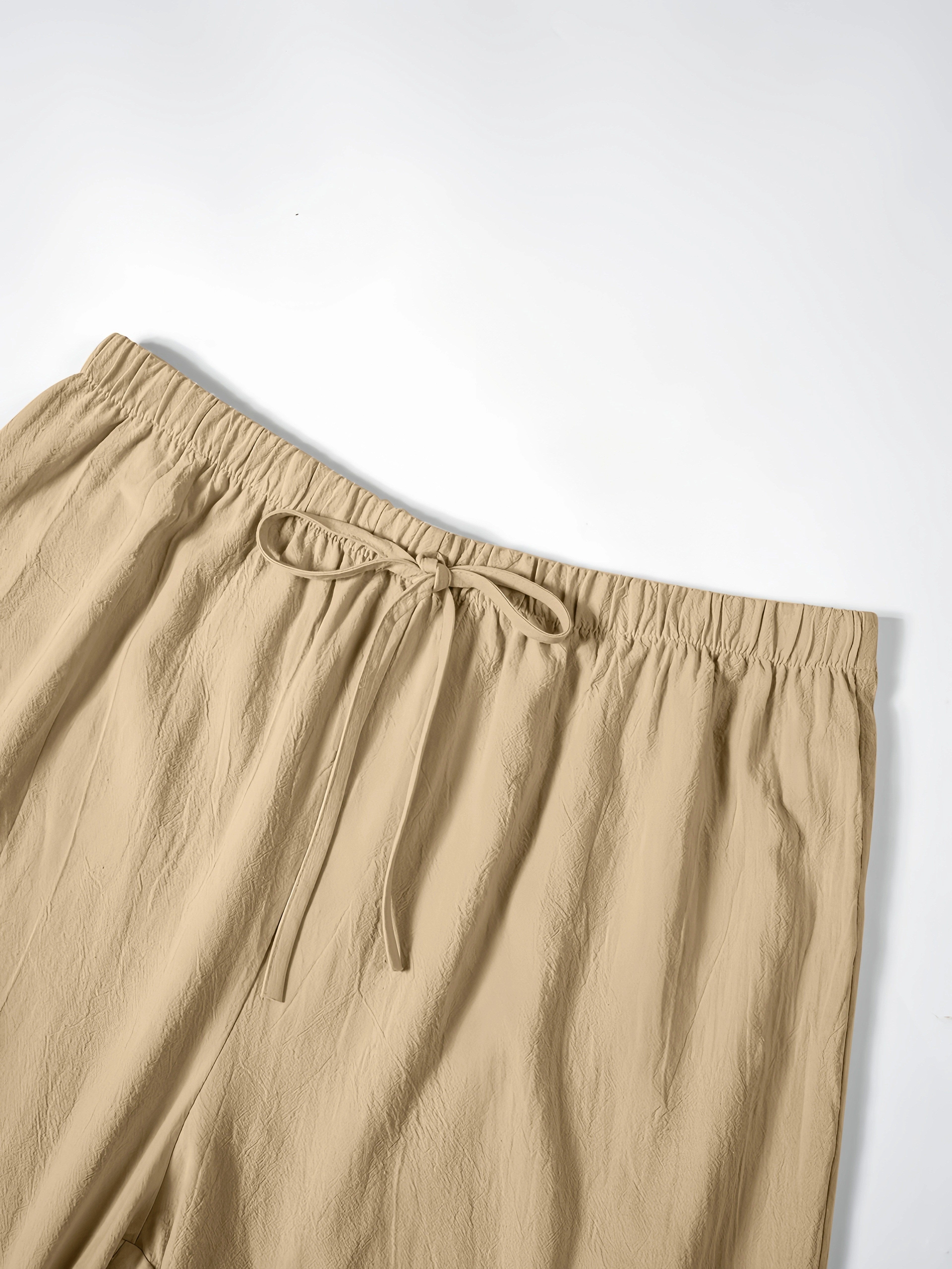 Pantalones cortos casuales de poliéster de talla grande para mujer con cordón falso y corte recto