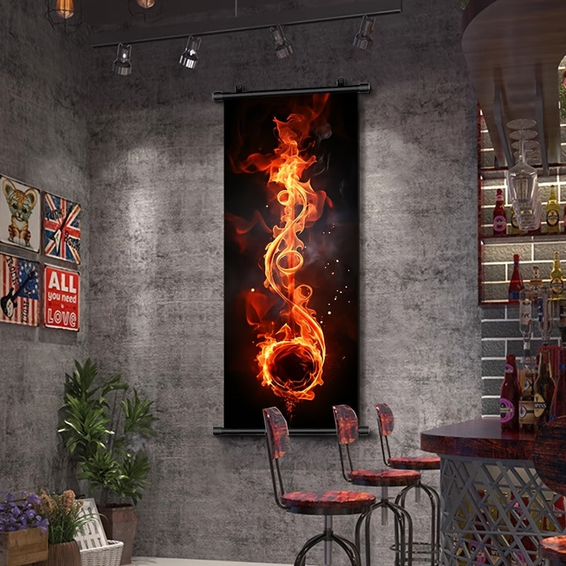 Music Themed Wall Art Canvas Hanging Scroll Flame Guitar 40.64cm x 99.06cm for Living Room Bedroom Bathroom