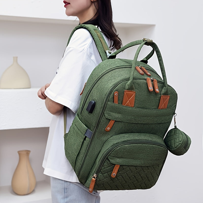 Mochila de pañales de gran capacidad con bolsillos aislantes, correas impermeables para cochecito para viajes