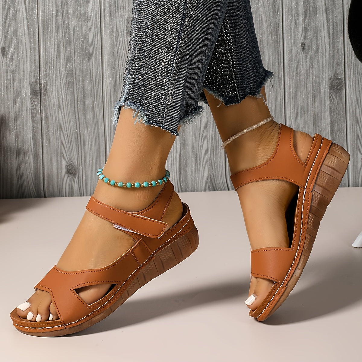 Women Wedge Sandals Open Toe Low Heel Man Made Materials