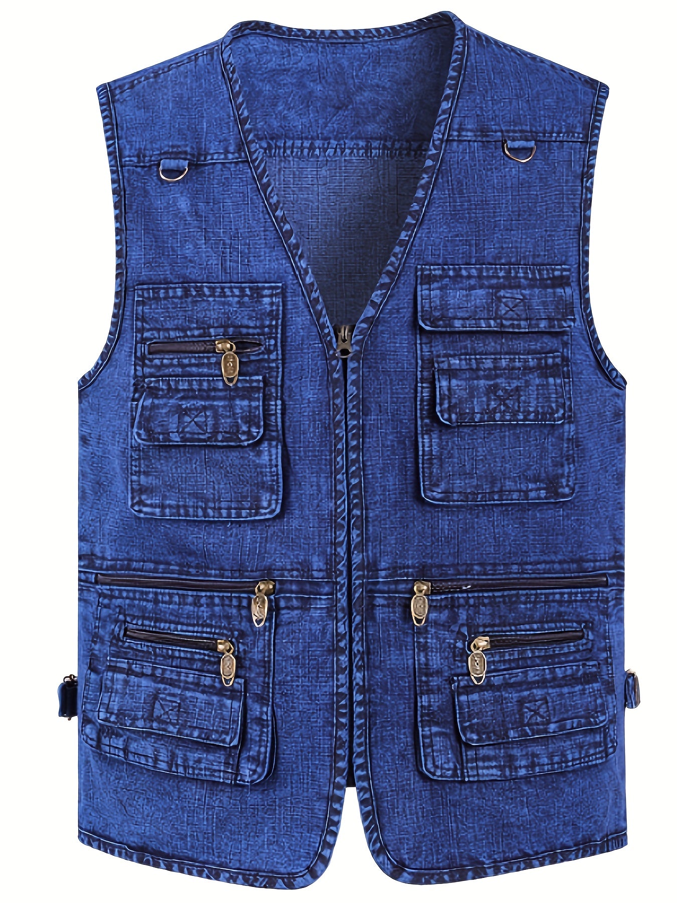 Plus Size Men's Denim Vest Casual Outdoor Wear with Pockets V-Neck Machine Washable