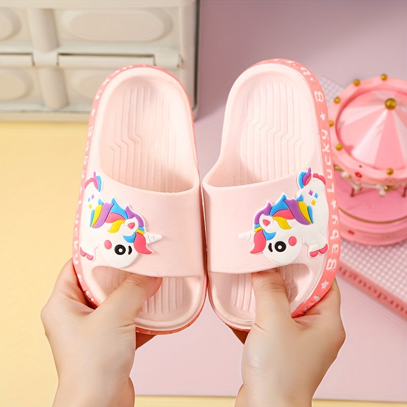 Kids' Cartoon Unicorn PVC Slippers Lightweight Breathable Slip-On Casual Shoes for Boys and Children Under 14