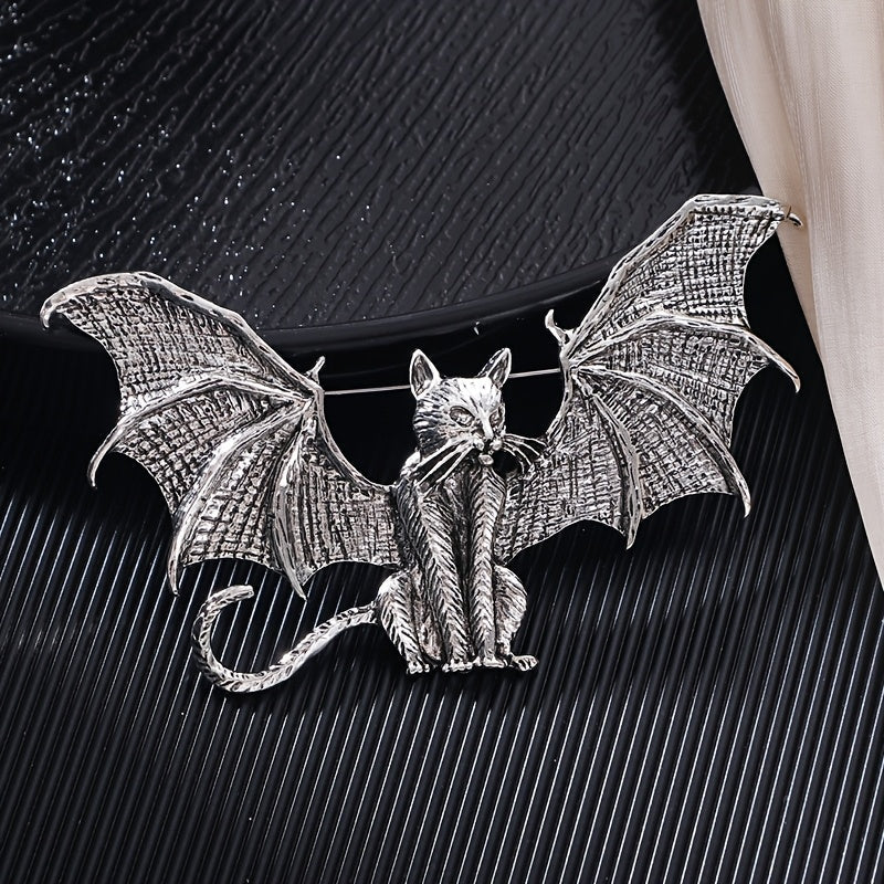 Enamel Pin Brooch Retro Gothic Bat Cat Design for Women Stylish Backpack Accessory