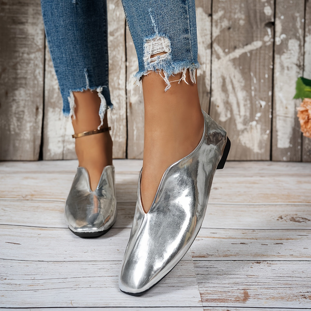 Women’s Red Mary Jane Flats Casual Slip-On Square Toe Shoes