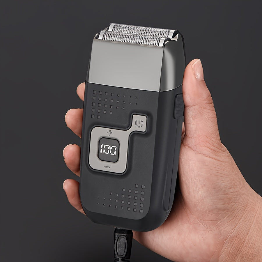 Беспроводная электрическая перезаряжаемая бритва с триммером для бороды, двойной лезвие, моющаяся для ухода