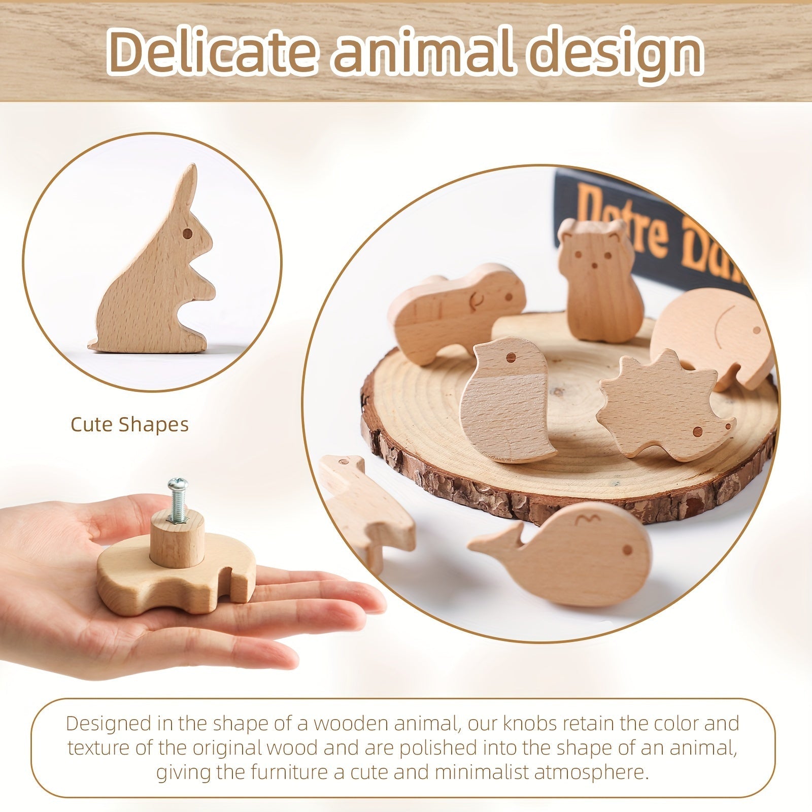 Tiradores de madera con forma de animales para muebles, armarios y puertas de armario