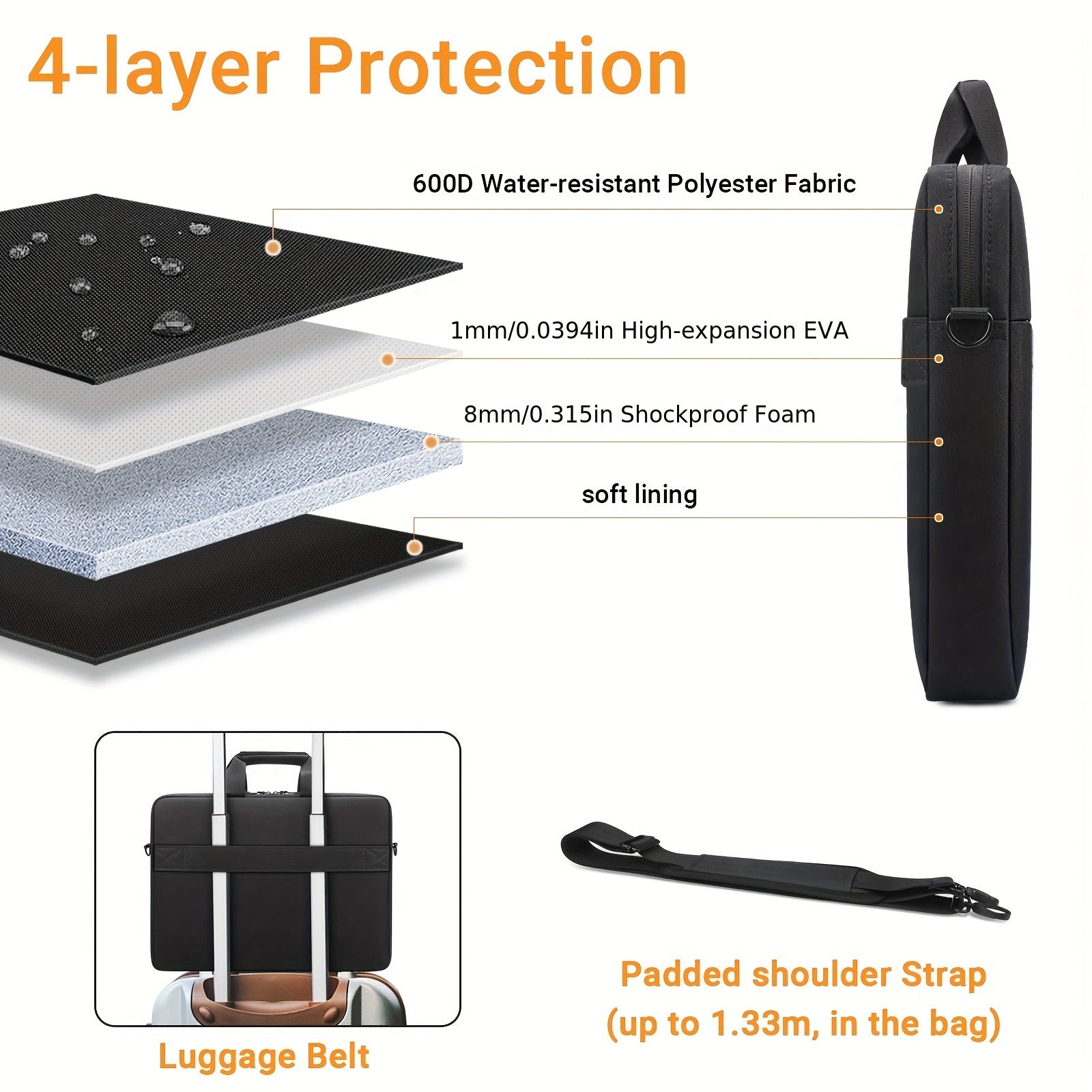 Большая вместимость водонепроницаемая сумка через плечо для ноутбука, подходит для 14-17 дюймов, мужчины и женщины