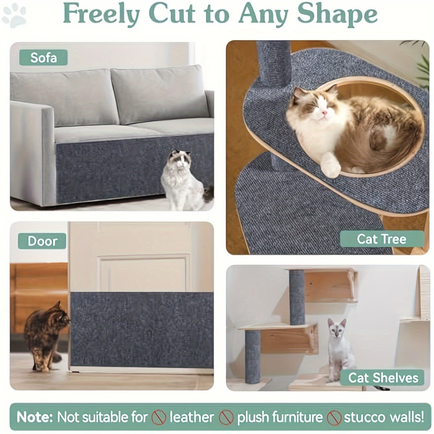 Self-Adhesive Cat Scratching Mat 39.88cm x 199.9cm Durable Synthetic Fiber Furniture Protector