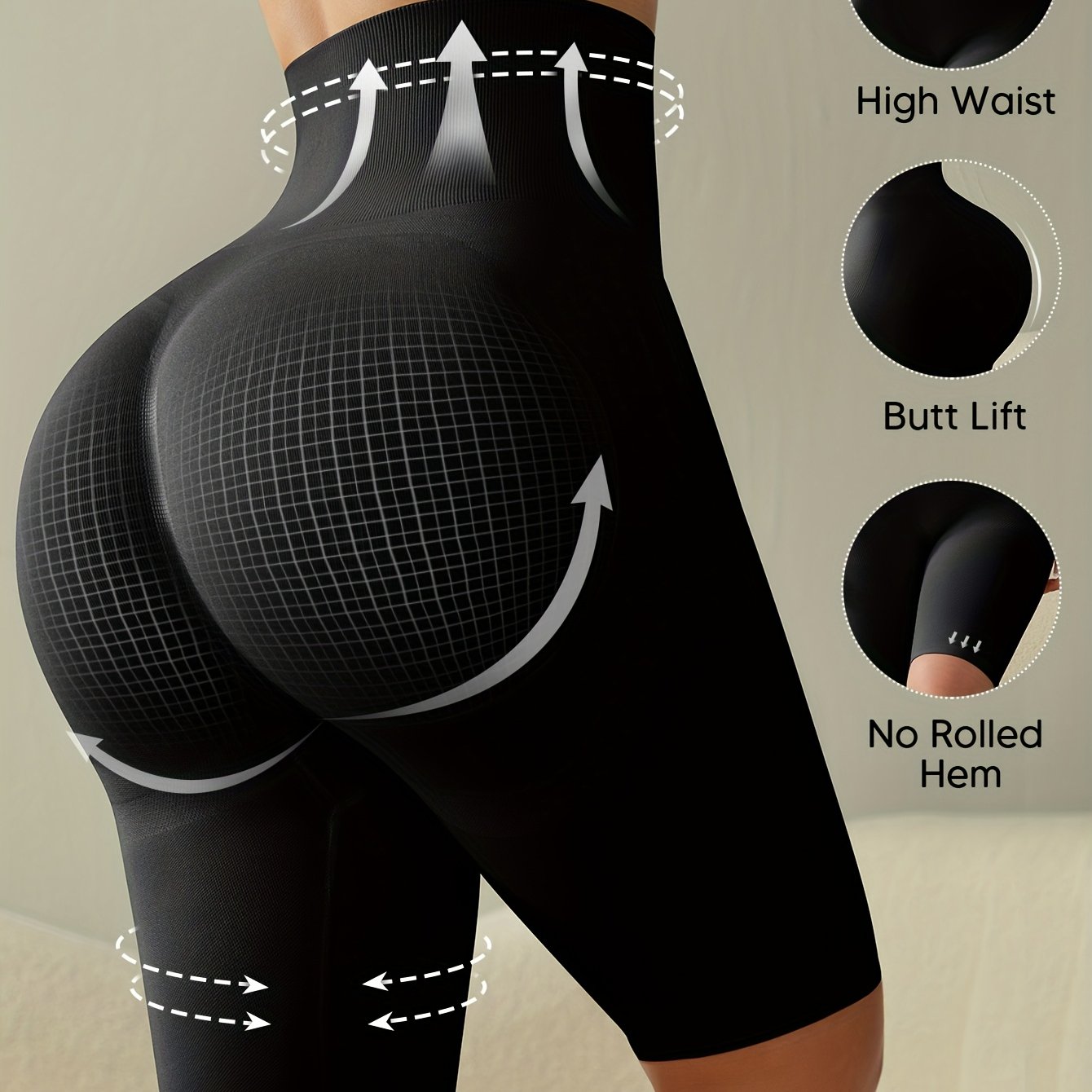 Women's High Waist Shaping Shorts Tummy Control Butt Lifter Seamless Knit Black