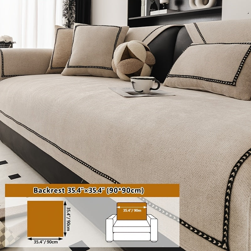 Chenille Sofa Cover with Lace Trim Non-Slip All-Season Furniture Protector Machine Washable