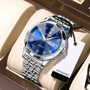 Men's Quartz Watch Dual Calendar Stainless Steel Strap Business Style