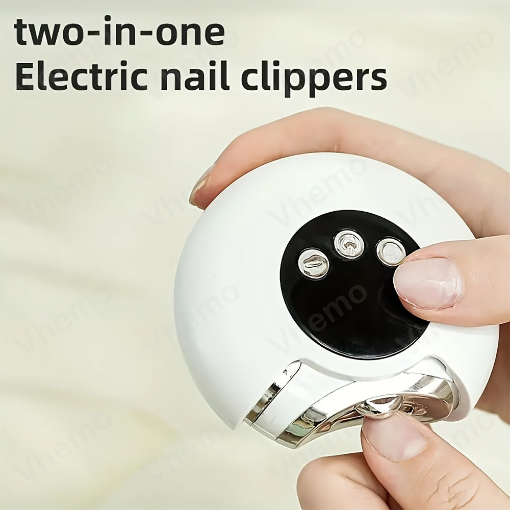 2-in-1 Electric Nail Clippers with LED Light USB Rechargeable Manicure and Nail Art Tool