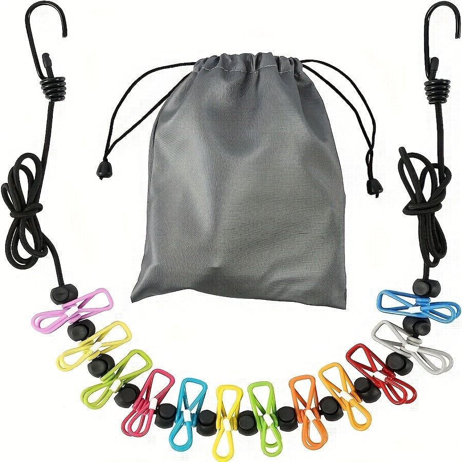 Portable Retractable Clothesline with 12 Clips for Indoor and Outdoor Use