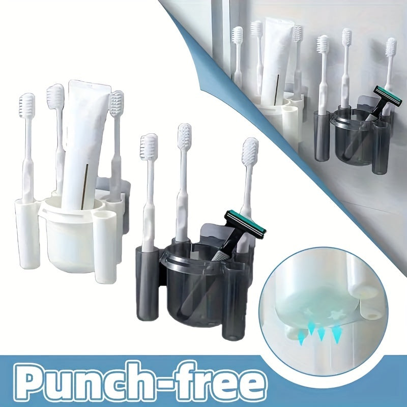 Wall-Mounted Toothbrush and Toothpaste Holder with Water Drainage, Drill-Free