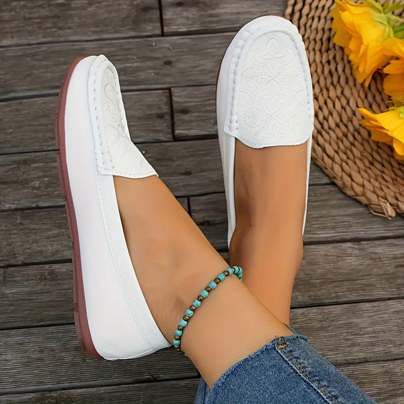 Women's Embroidered Slip-On Loafers Flat Casual Shoes All-Season