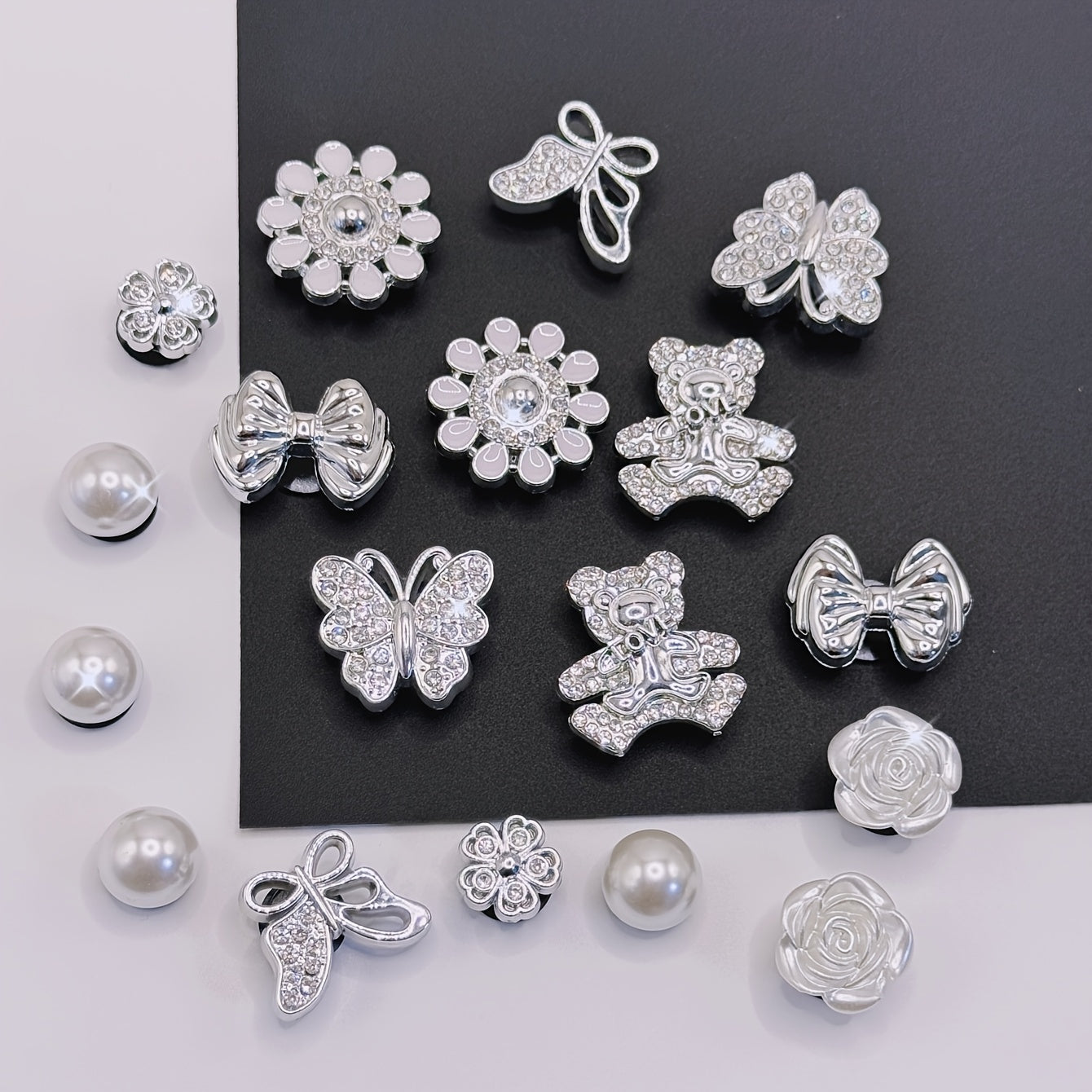 Женские украшения для обуви с rhinestone в виде медведя, цветка и бабочки, 18 шт., аксессуары
