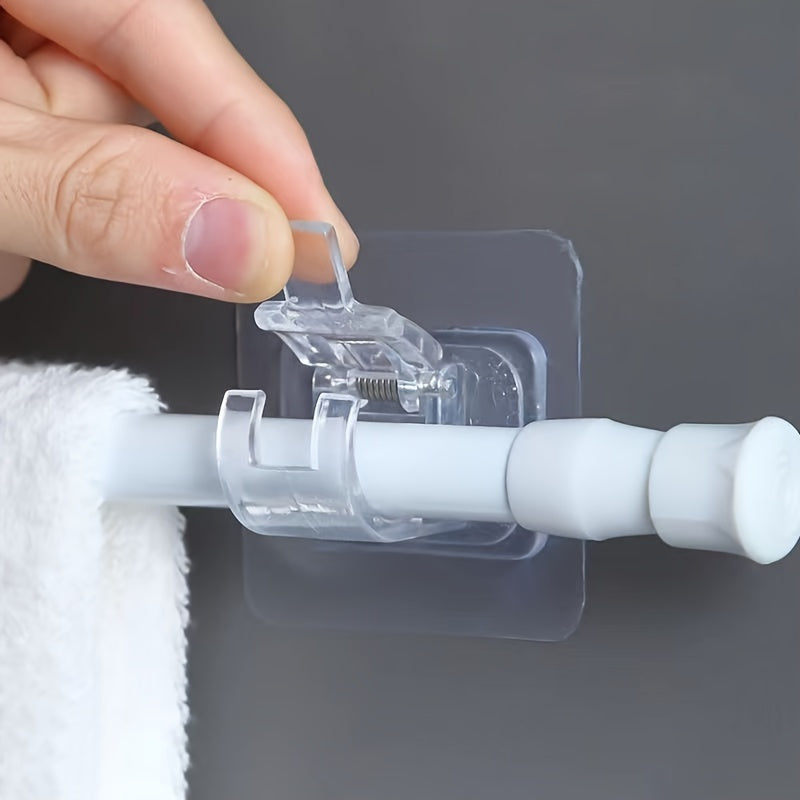 Easy-Install Clear Plastic Curtain Rod Hooks No-Drill Wall Mount Clips