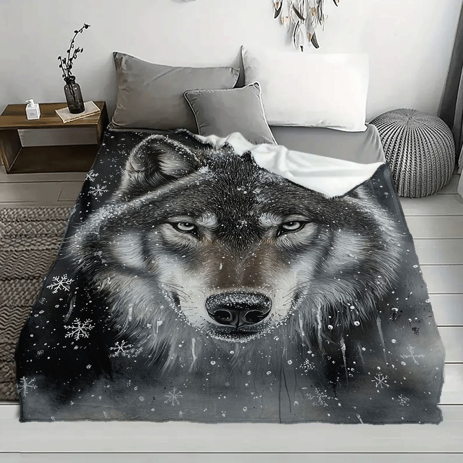 Cozy Wolf Print Flannel Throw Blanket for African Girls Daughters and Granddaughters