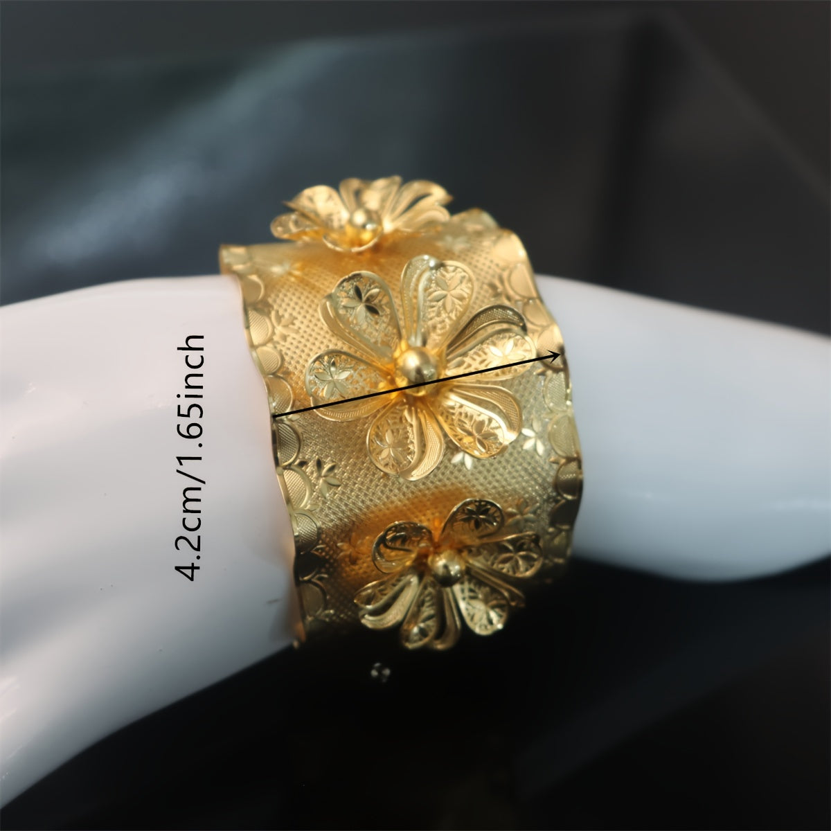 Gold Flower Bangle Bracelet with Rhinestones for Formal Events