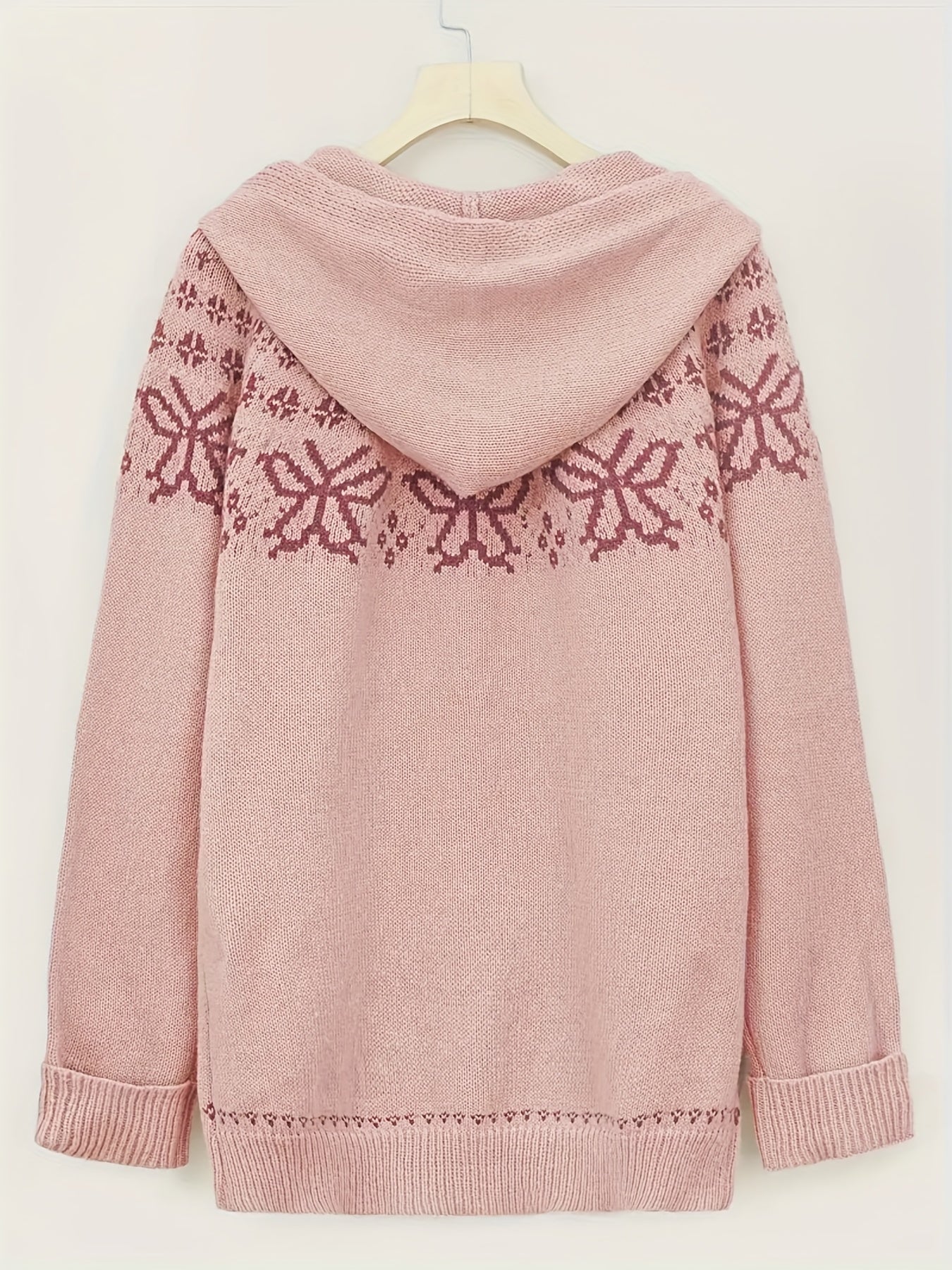 Plus Size Beige Floral Pattern Cardigan for Fall Winter Long Sleeve Hooded