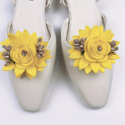 Women's 3D Floral Shoe Clips Detachable Black Polyester Shoe Accessories Pair