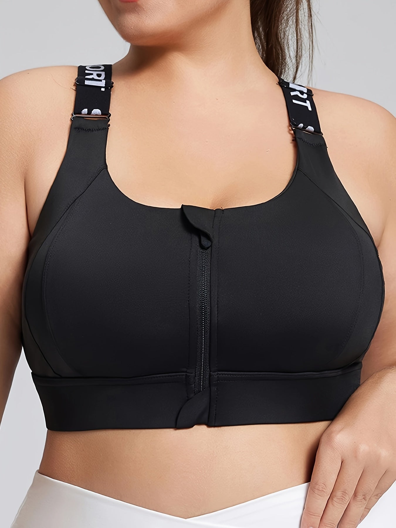 Plus Size Sports Bra Zipper Yoga Tank Top Padded Adjustable Straps