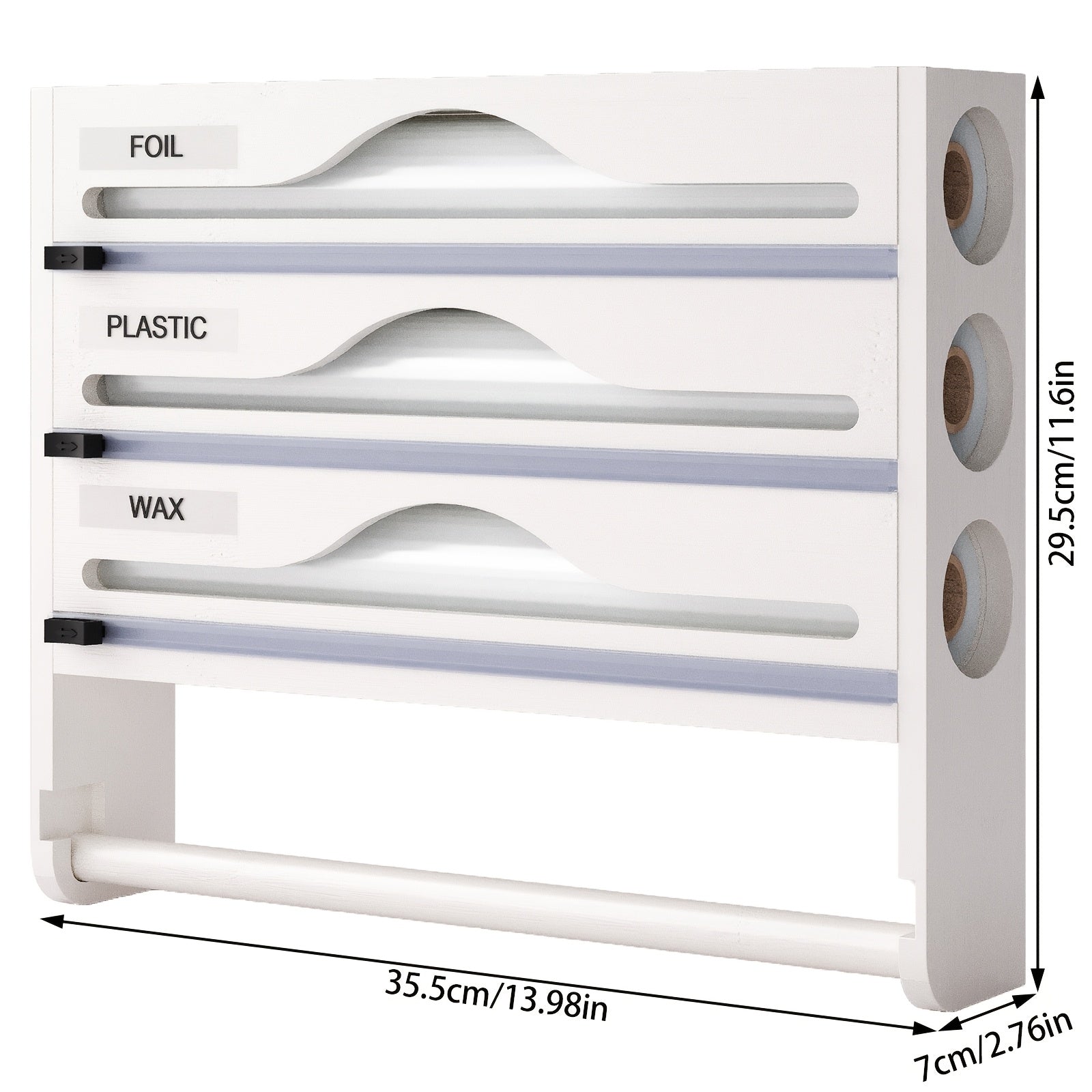 Bamboo Wall Mount Kitchen Wrap Organizer with Cutter and Labels