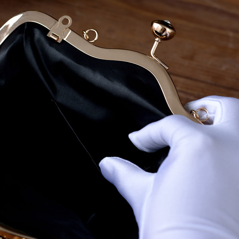 Bolso de mano de noche para mujer con adorno de cuentas, correa ajustable, estilo vintage, negro, oro, plata