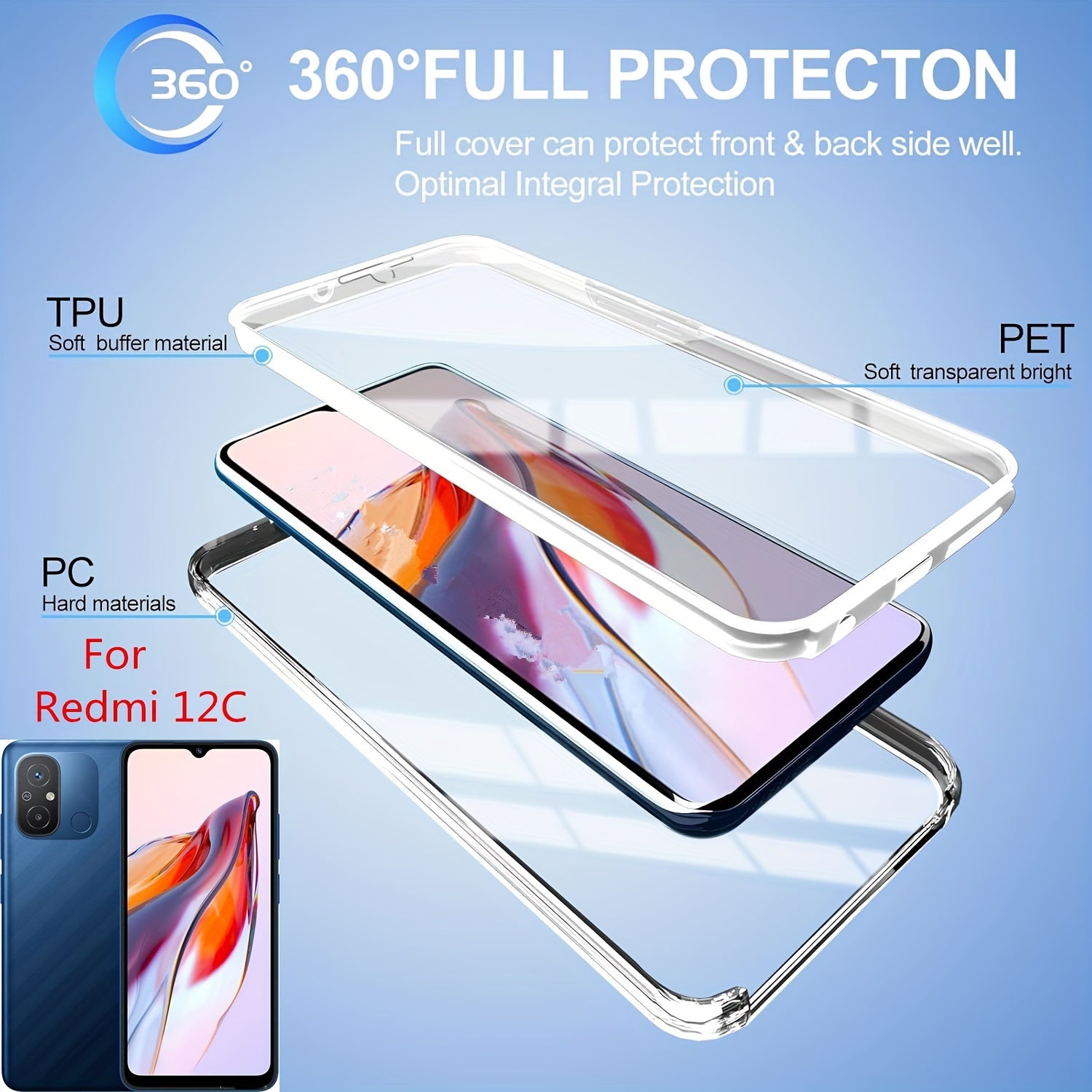 Полный ударопрочный чехол для телефона для моделей Xiaomi Redmi с прозрачной крышкой