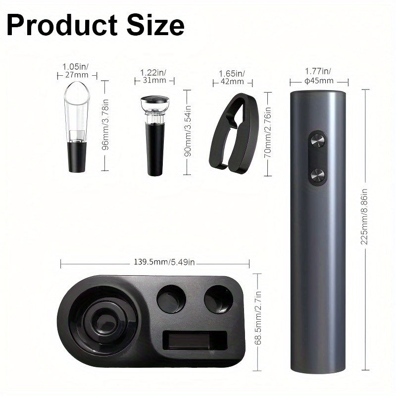 Electric Wine Opener Set with Foil Cutter Vacuum Sealer and Storage Base