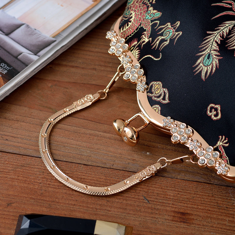 Bolso de mano de noche para mujer con adorno de cuentas, correa ajustable, estilo vintage, negro, oro, plata