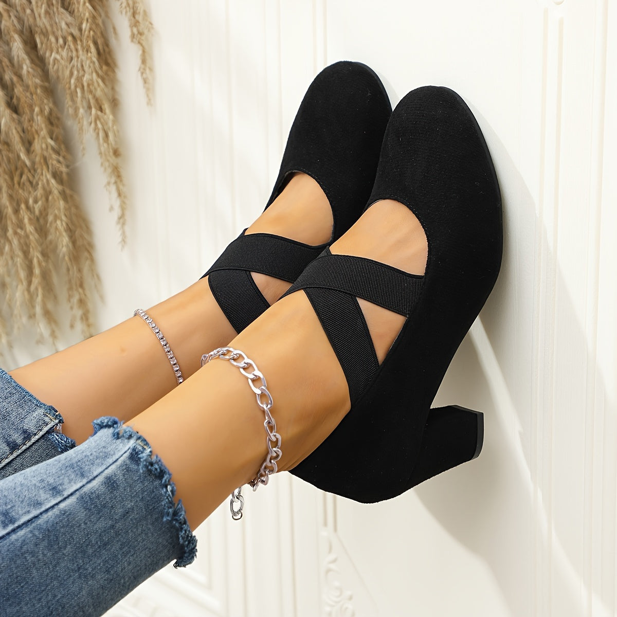 Women's Cross Strap High Heels Casual Shoes Size 7-9