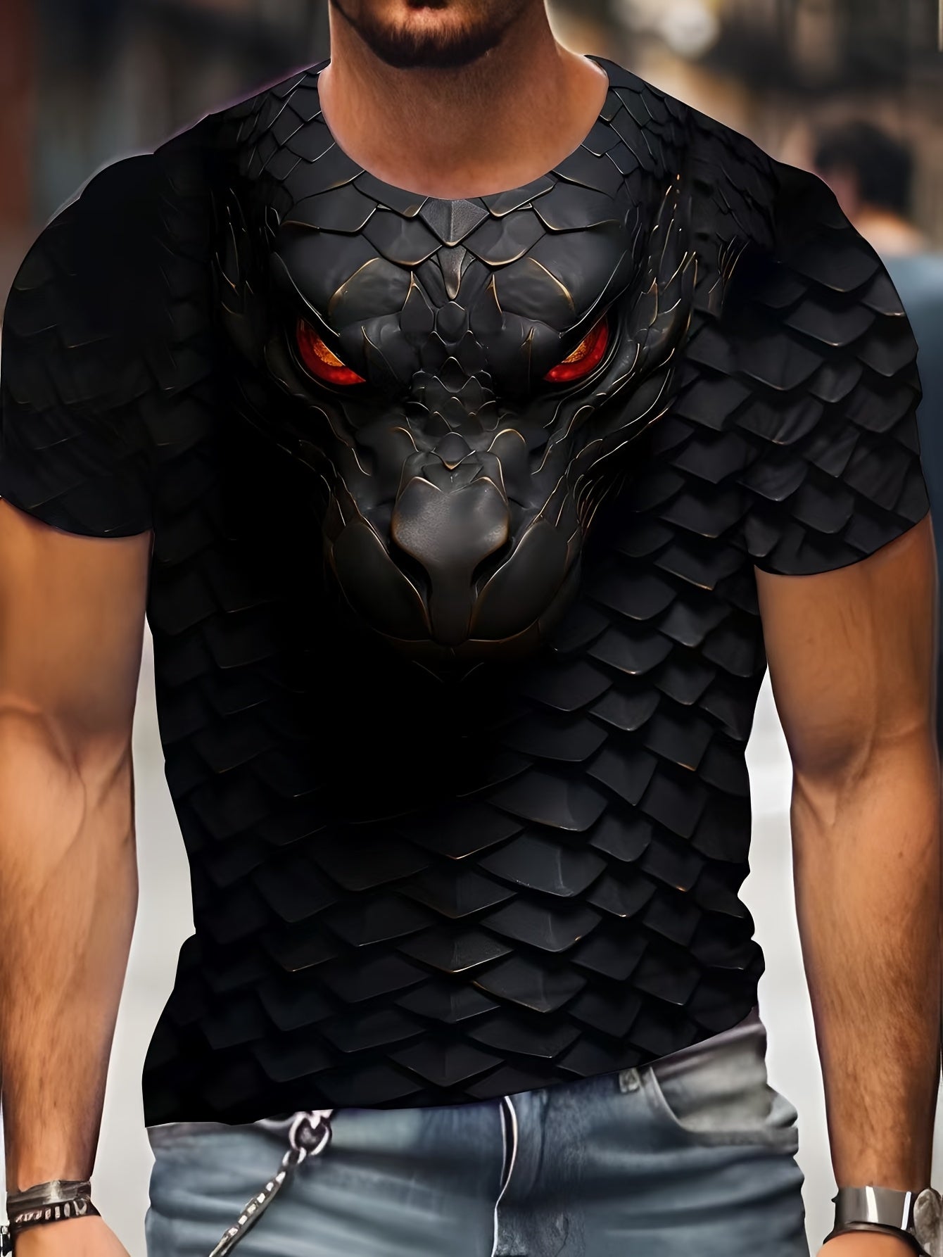 Мужская футболка большого размера с коротким рукавом, 3D-змеиный узор, летняя трикотажная полиэстеровая