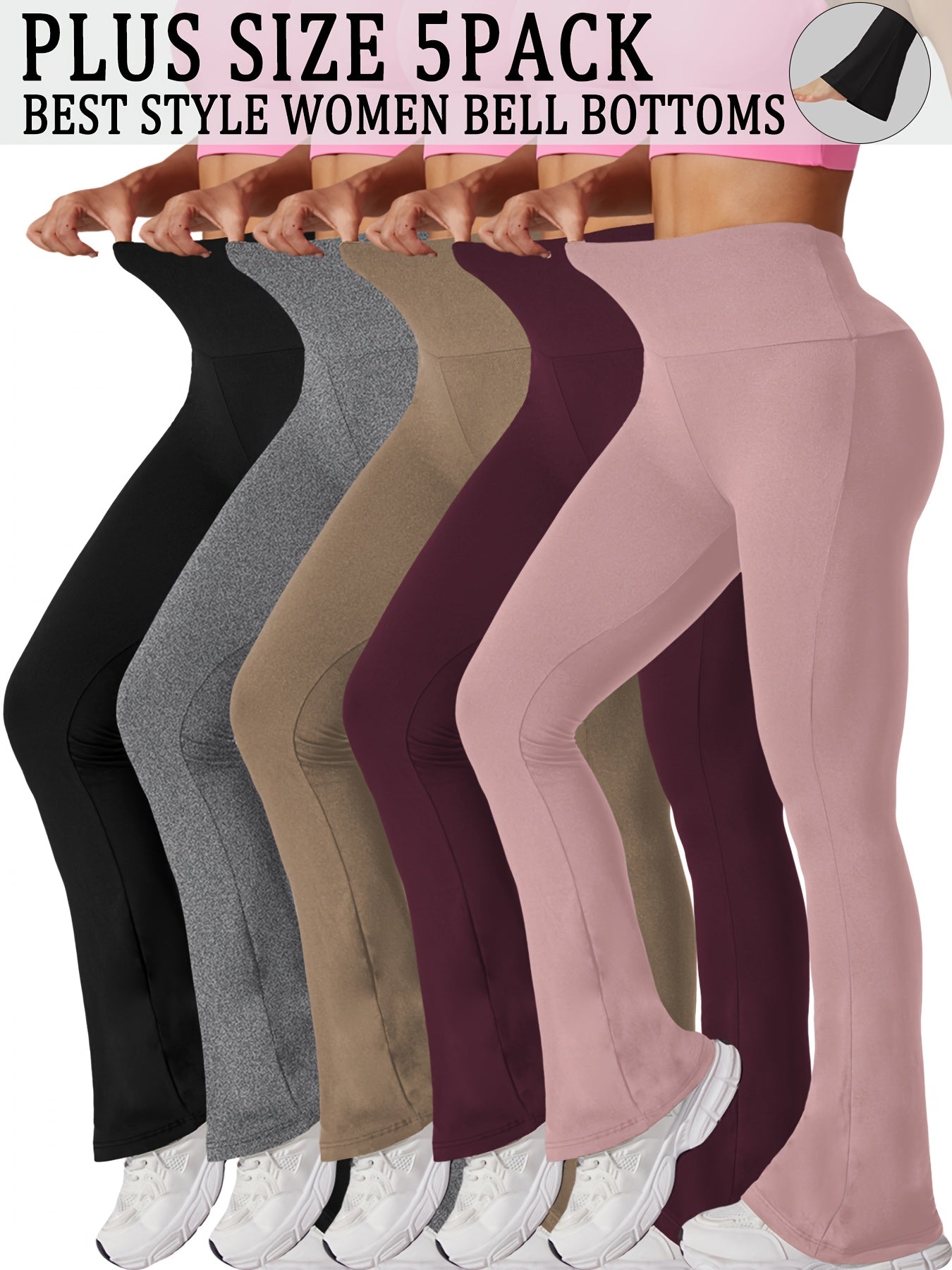 Plus Size Women's Yoga Leggings High Waist Breathable Stretchy 5 Pack