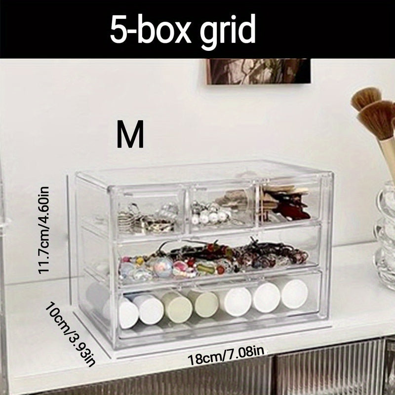 Acrylic Desktop Drawer Storage Box with 3/5/7 Compartments for Jewelry Organization