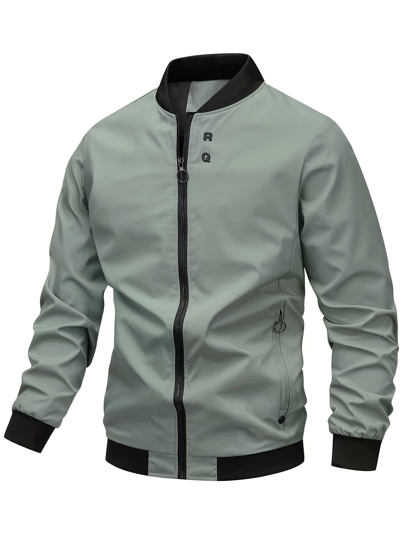Lightweight Polyester Windbreaker Jacket with Zipper Pockets for Casual Wear