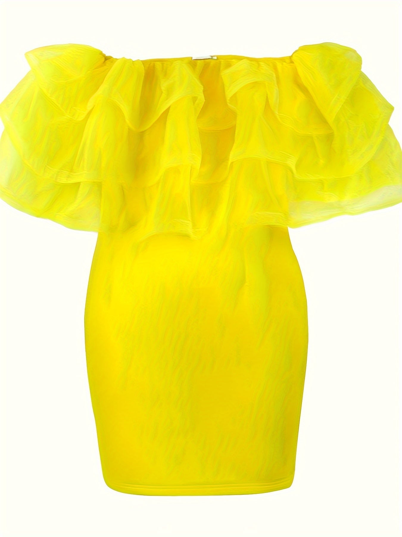 Women's Yellow Off-The-Shoulder Layered Mesh Dress for Cocktail Party