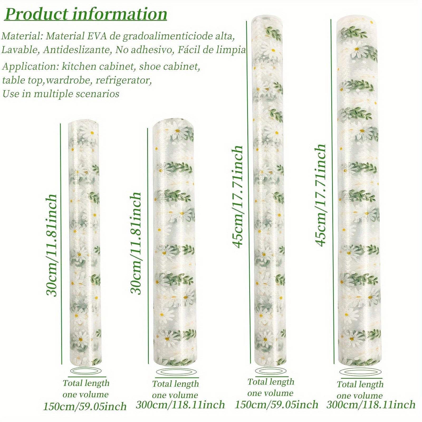 Floral Pattern Vinyl Shelf Liner Waterproof Non-Slip Cuttable EVA for Kitchen Cabinets Drawers