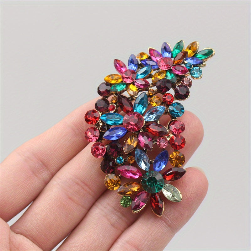 Women’s Feather Brooch with Rhinestones Enamel Flower Pin Jewelry Accessory